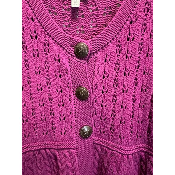 Purple Short-Sleeve Knit Cardigan Sweater With Button Front & Cable Details  XL - Picture 5 of 6